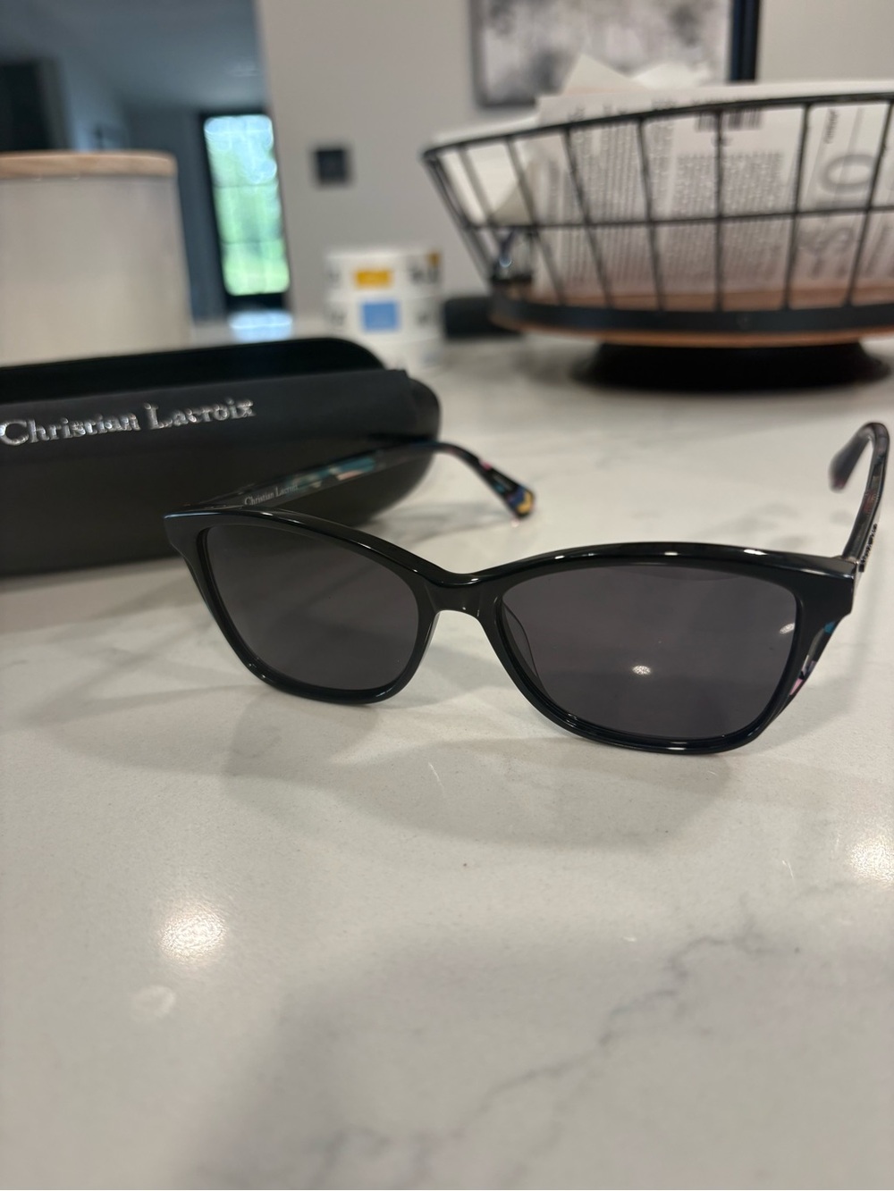 Christian Lacroix Black Cat-Eye Sunglasses with Dark Lenses
